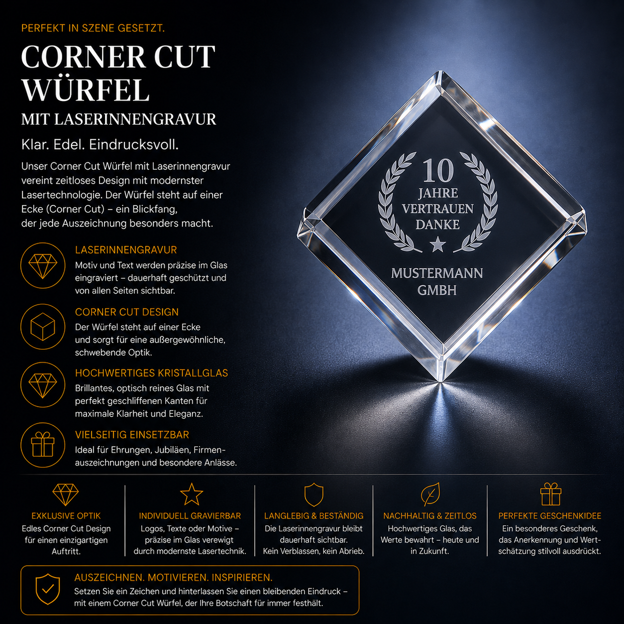 Corner Cut Würfel mit Gravur